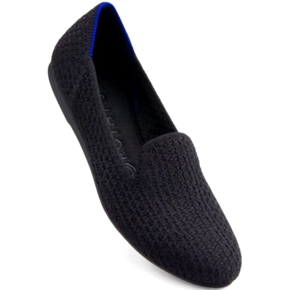 Rothy’s The Loafer Black Honeycomb Black Woven Flats Women Size W5.5